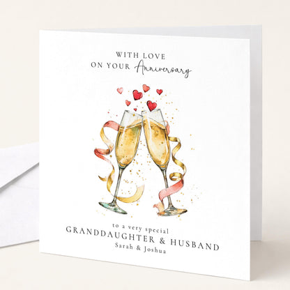 An elegant personalised anniversary card, personalised with names, printed on 300gsm card