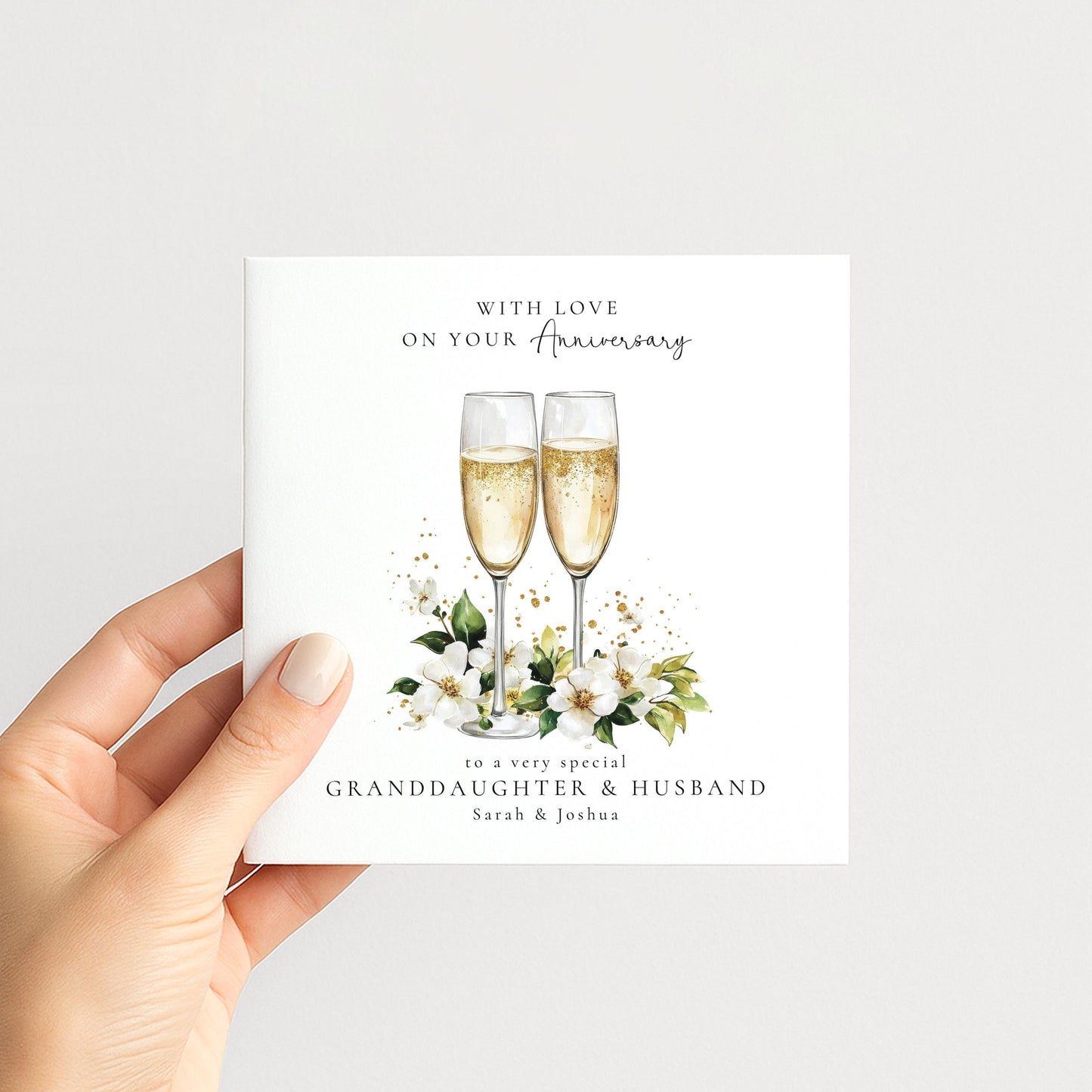 Anniversary Card for Granddaughter & Husband — Elegant Script Design