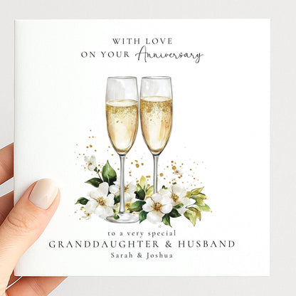 Anniversary Card for Granddaughter & Husband — Elegant Script Design