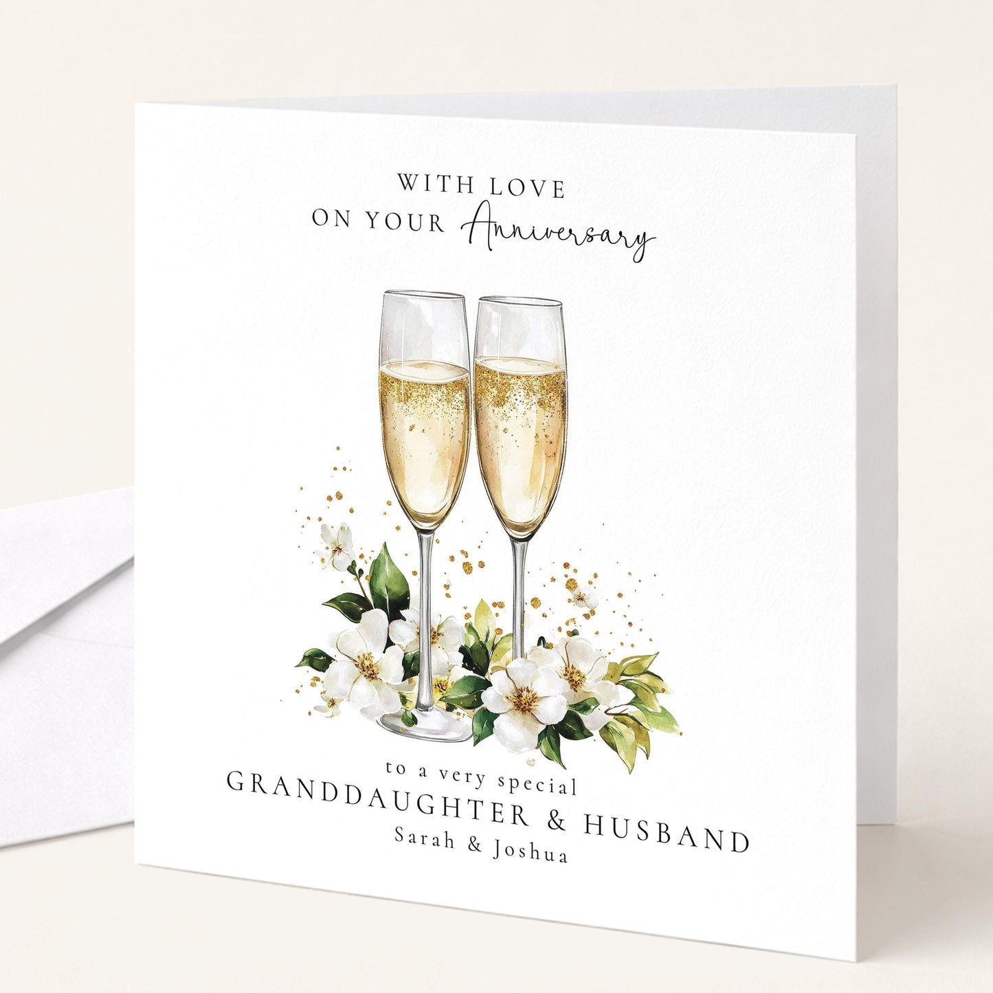 Anniversary Card for Granddaughter & Husband — Elegant Script Design