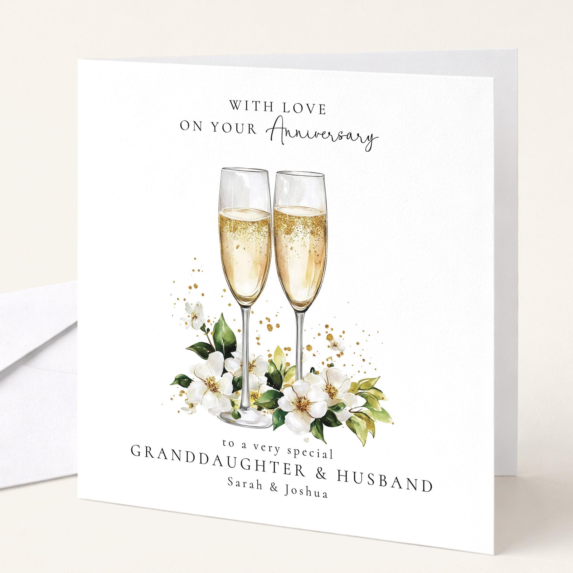 Anniversary Card for Granddaughter & Husband — Elegant Script Design