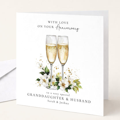 Anniversary Card for Granddaughter & Husband — Elegant Script Design