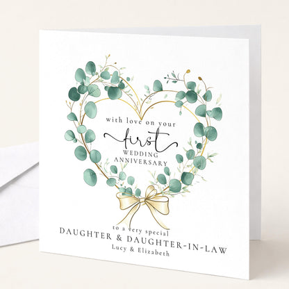 1st Anniversary Card for Granddaughter & Husband — Moon & Stars Couple Design