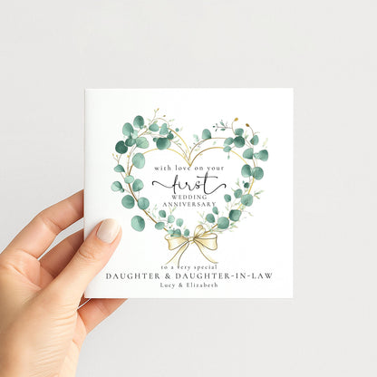 1st Anniversary Card for Granddaughter & Husband — Moon & Stars Couple Design