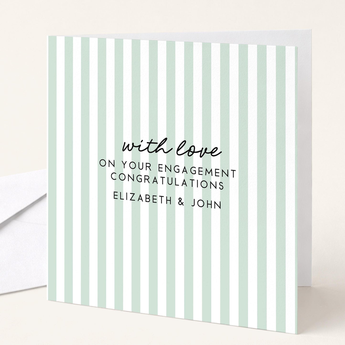 Engagement Congratulations Card, Personalised Engagement Card, Modern Aqua Striped Card, Minimalist Newly Engaged Card, Custom Names
