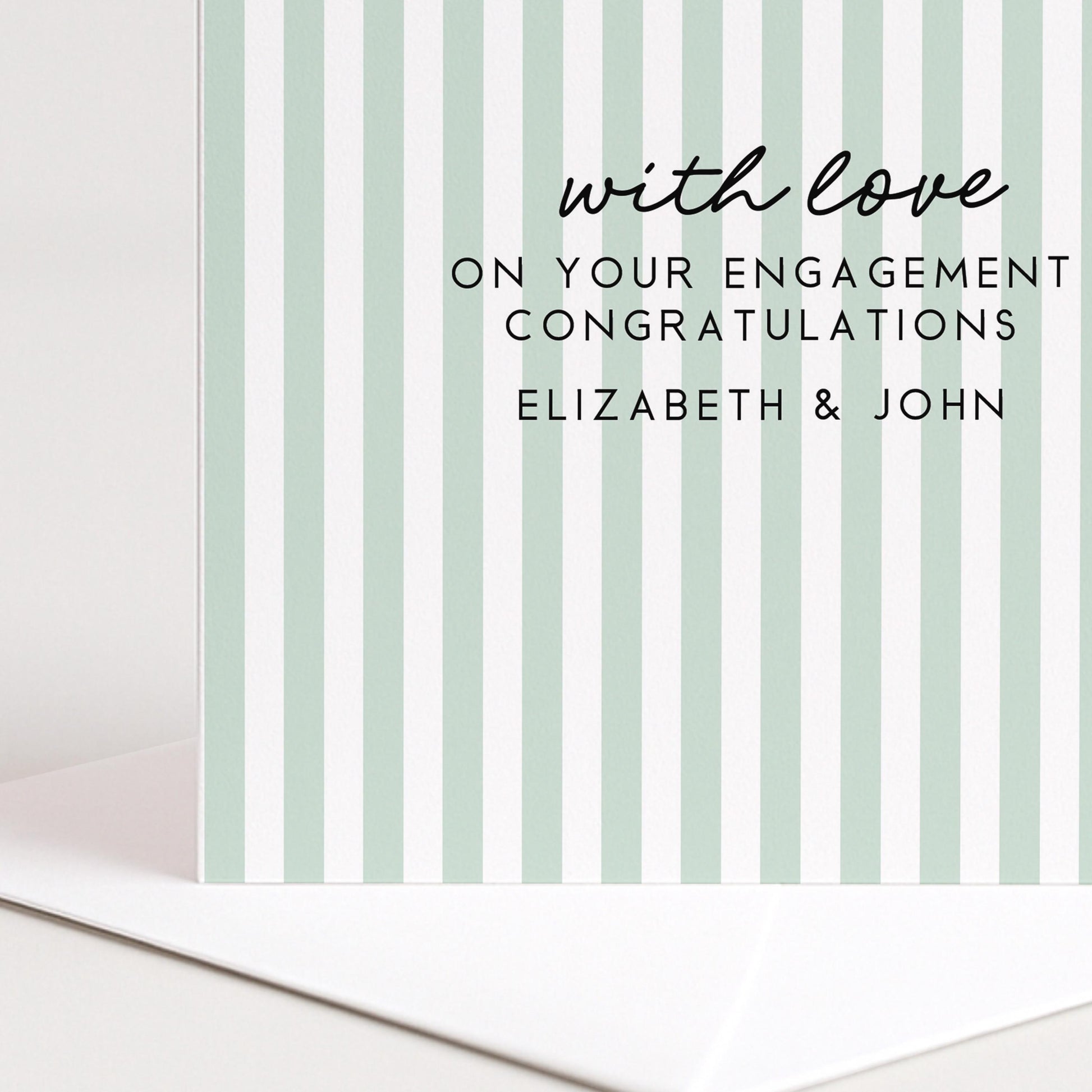 Engagement Congratulations Card, Personalised Engagement Card, Modern Aqua Striped Card, Minimalist Newly Engaged Card, Custom Names