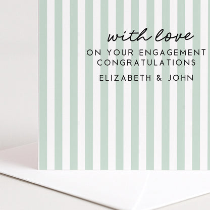 Engagement Congratulations Card, Personalised Engagement Card, Modern Aqua Striped Card, Minimalist Newly Engaged Card, Custom Names