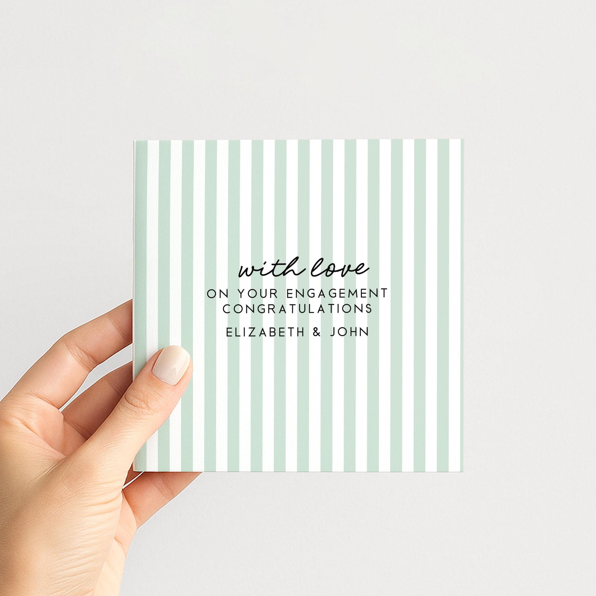Engagement Congratulations Card, Personalised Engagement Card, Modern Aqua Striped Card, Minimalist Newly Engaged Card, Custom Names