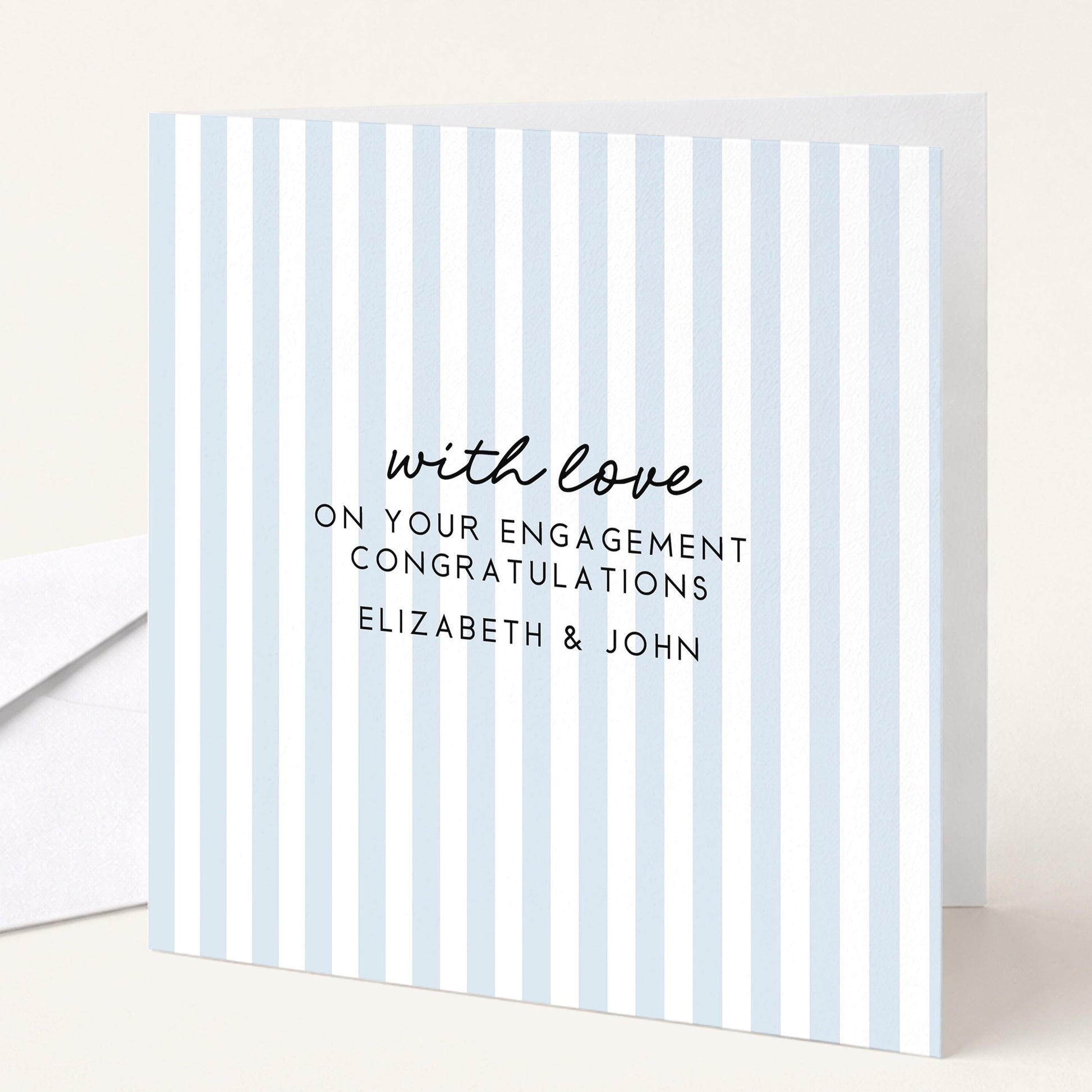 Engagement Congratulations Card, Personalised Engagement Card, Modern Blue Striped Card, Minimalist Newly Engaged Card, Custom Names