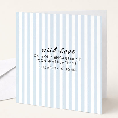 Engagement Congratulations Card, Personalised Engagement Card, Modern Blue Striped Card, Minimalist Newly Engaged Card, Custom Names