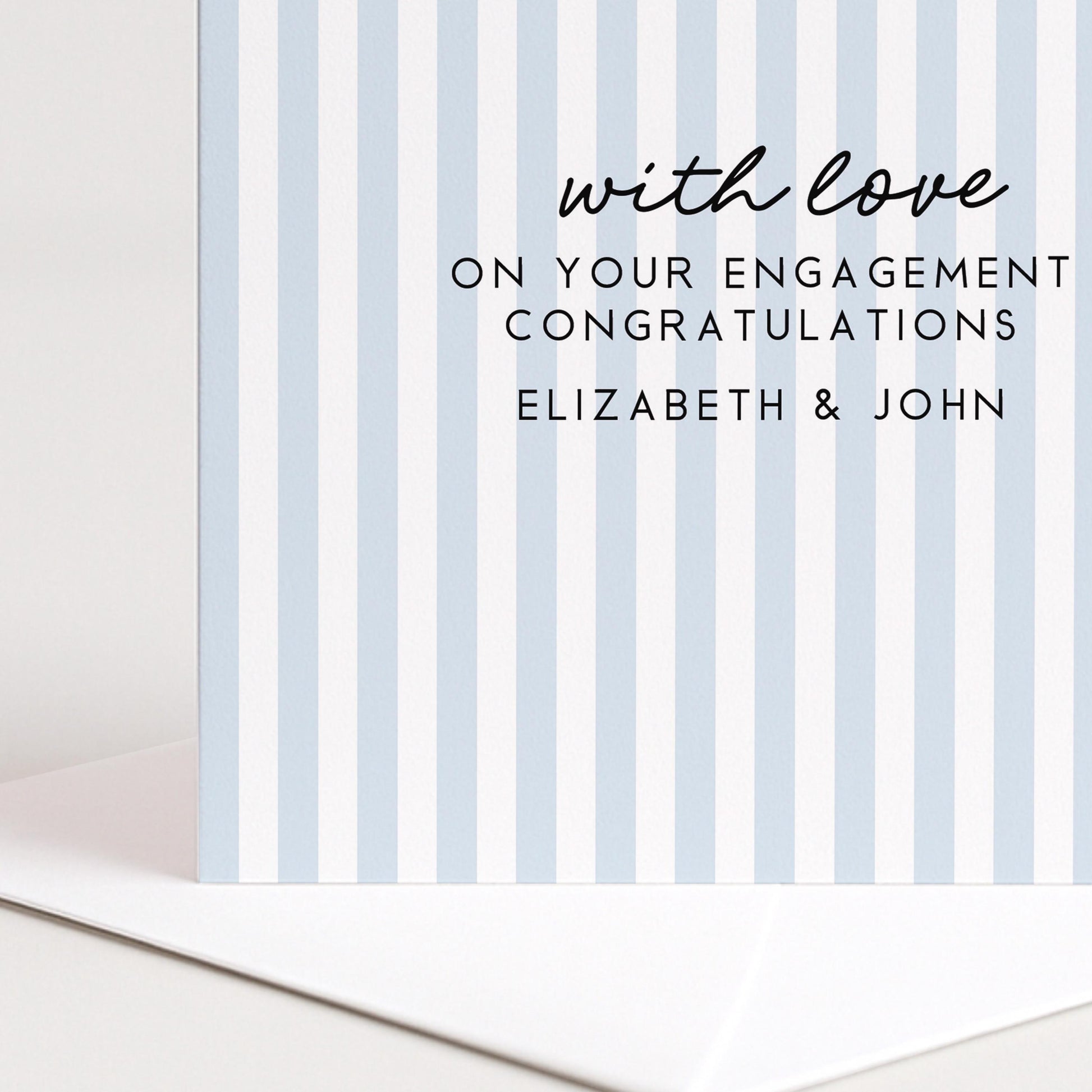 Engagement Congratulations Card, Personalised Engagement Card, Modern Blue Striped Card, Minimalist Newly Engaged Card, Custom Names