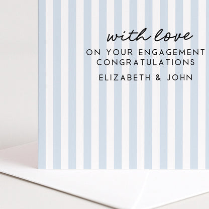 Engagement Congratulations Card, Personalised Engagement Card, Modern Blue Striped Card, Minimalist Newly Engaged Card, Custom Names