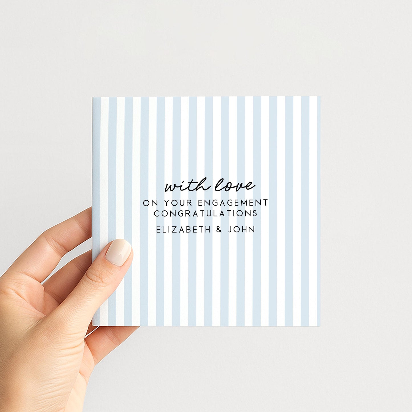 Engagement Congratulations Card, Personalised Engagement Card, Modern Blue Striped Card, Minimalist Newly Engaged Card, Custom Names