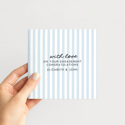 Engagement Congratulations Card, Personalised Engagement Card, Modern Blue Striped Card, Minimalist Newly Engaged Card, Custom Names