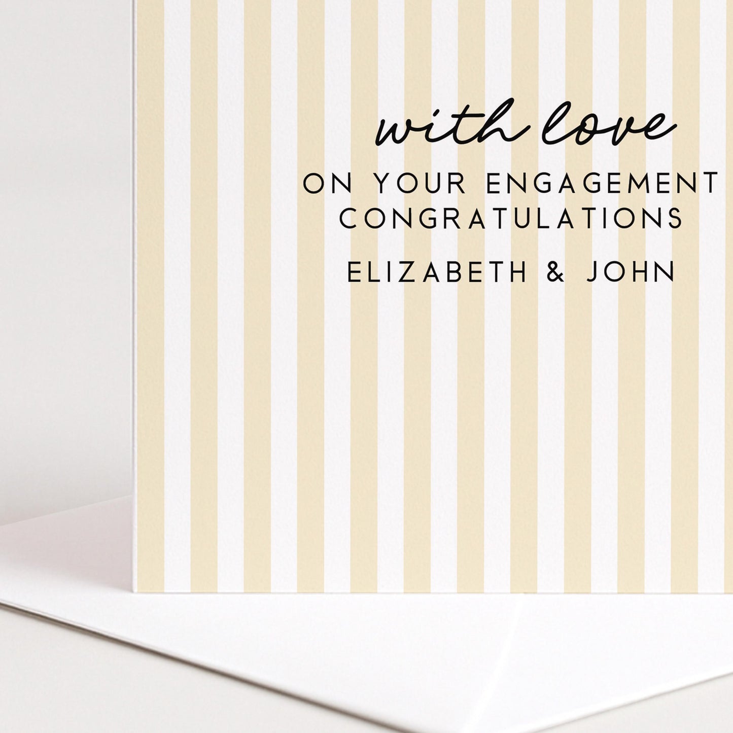 Engagement Congratulations Card, Personalised Engagement Card, Modern Yellow Striped Card, Minimalist Newly Engaged Card, Custom Names