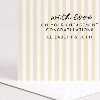 Engagement Congratulations Card, Personalised Engagement Card, Modern Yellow Striped Card, Minimalist Newly Engaged Card, Custom Names