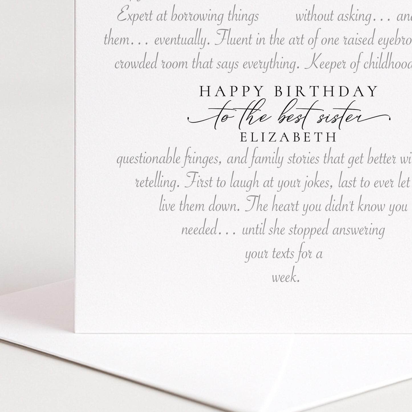 Personalised Sister Birthday Card, Heart-Shaped Poem Verse, Funny Witty Card for Sister, Elegant Script, 300gsm, UK Made