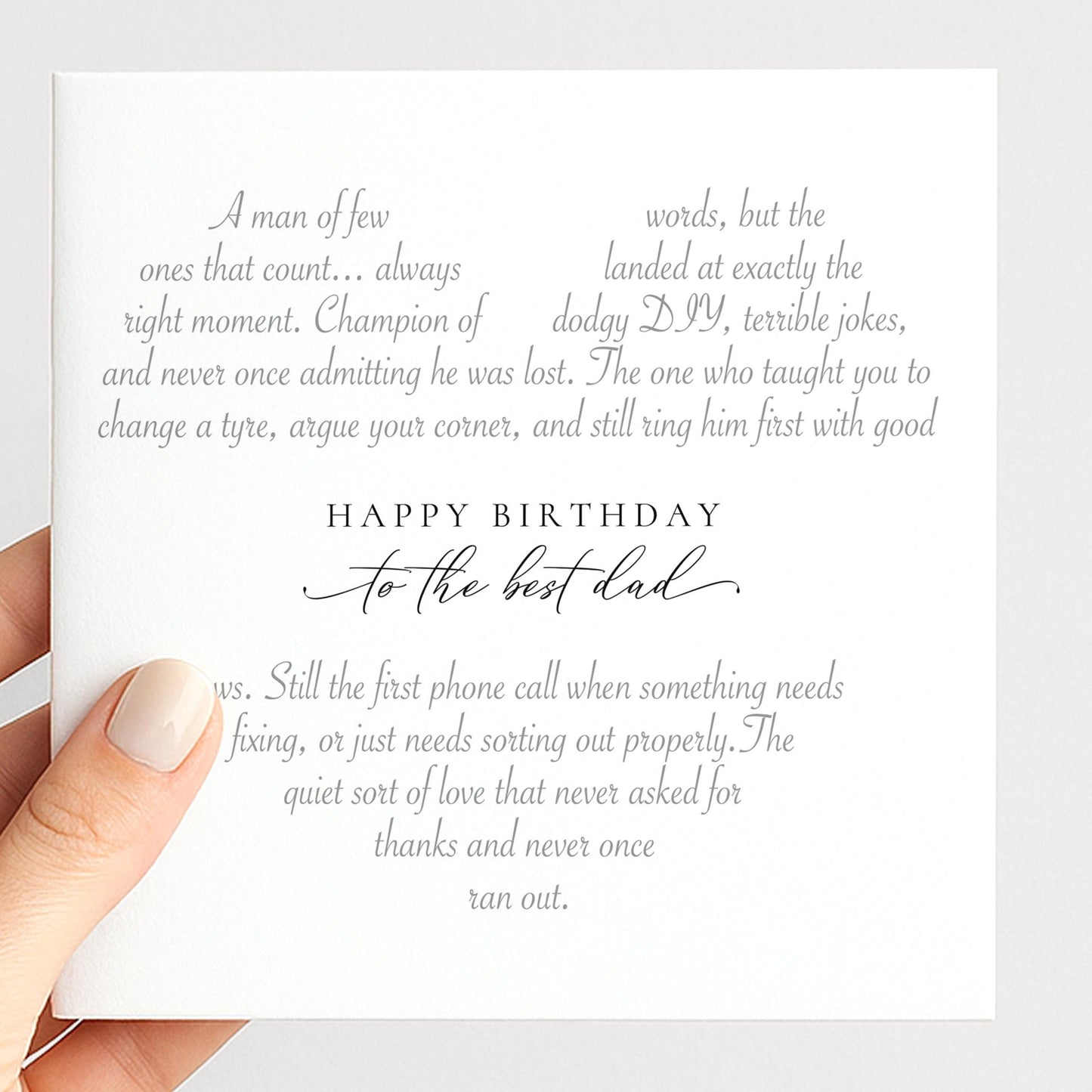 Birthday Dad Card, Heart-Shaped Poem Verse, Funny Witty Card for Dad, Elegant Script 300gsm Card UK Made