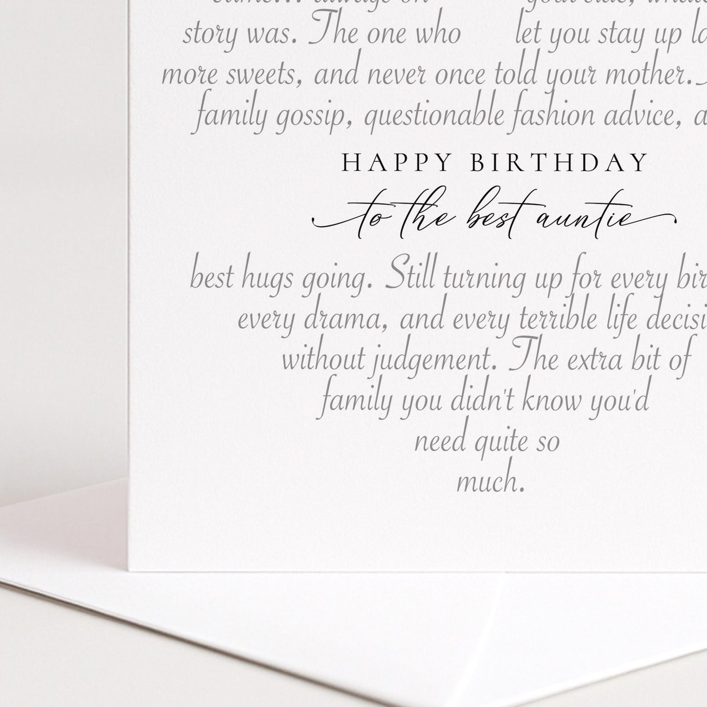Personalised Auntie Birthday Card, Heart-Shaped Poem Verse, Funny Witty Card for Auntie, Elegant Script, 300gsm, UK Made