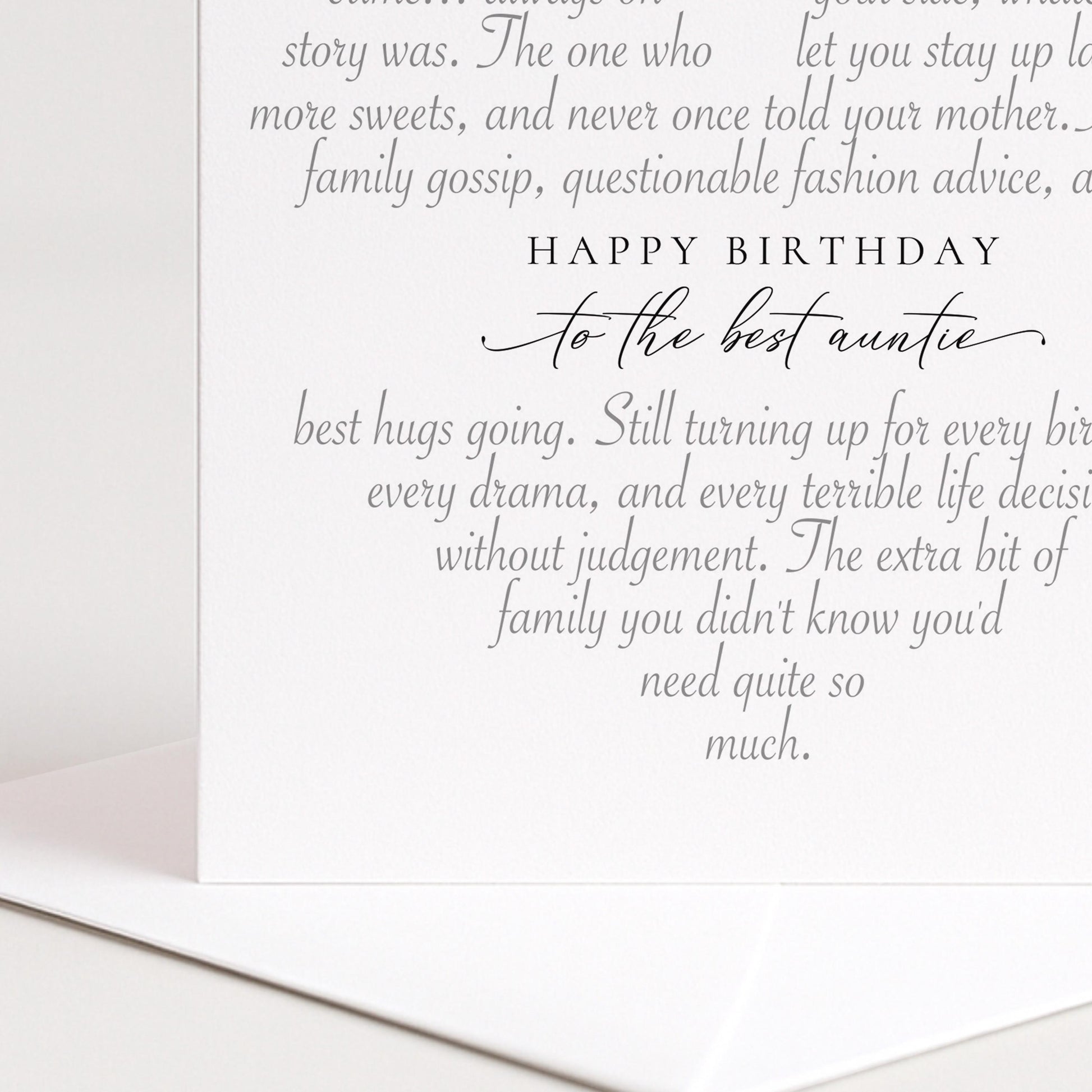 Personalised Auntie Birthday Card, Heart-Shaped Poem Verse, Funny Witty Card for Auntie, Elegant Script, 300gsm, UK Made