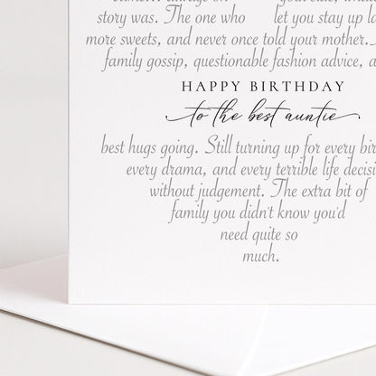 Personalised Auntie Birthday Card, Heart-Shaped Poem Verse, Funny Witty Card for Auntie, Elegant Script, 300gsm, UK Made