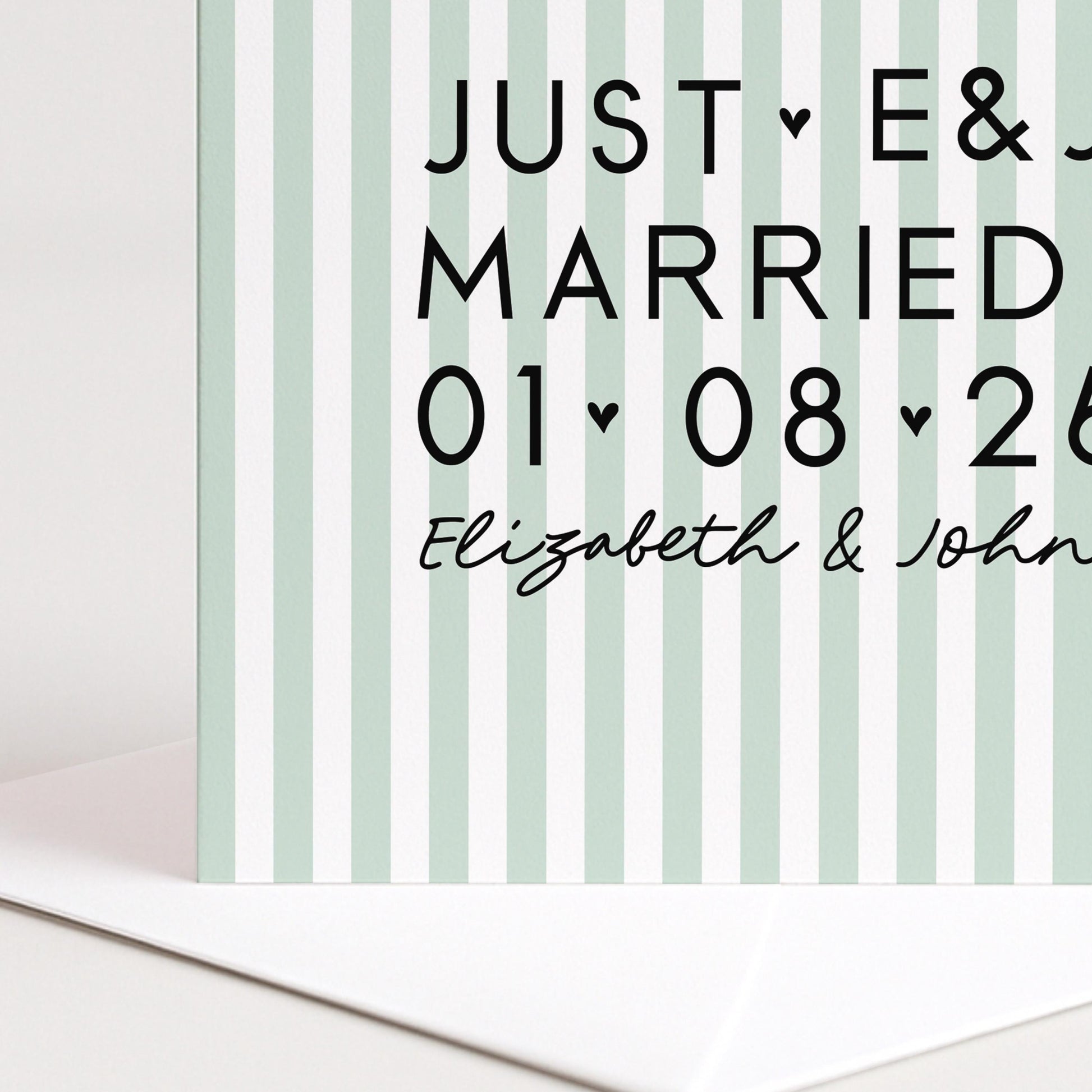Personalised Wedding Card Aqua Stripe Just Married Initials Date Names Elegant