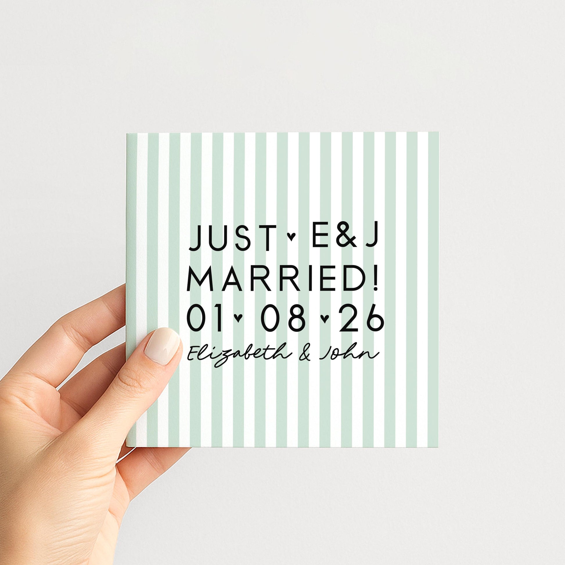 Personalised Wedding Card Aqua Stripe Just Married Initials Date Names Elegant