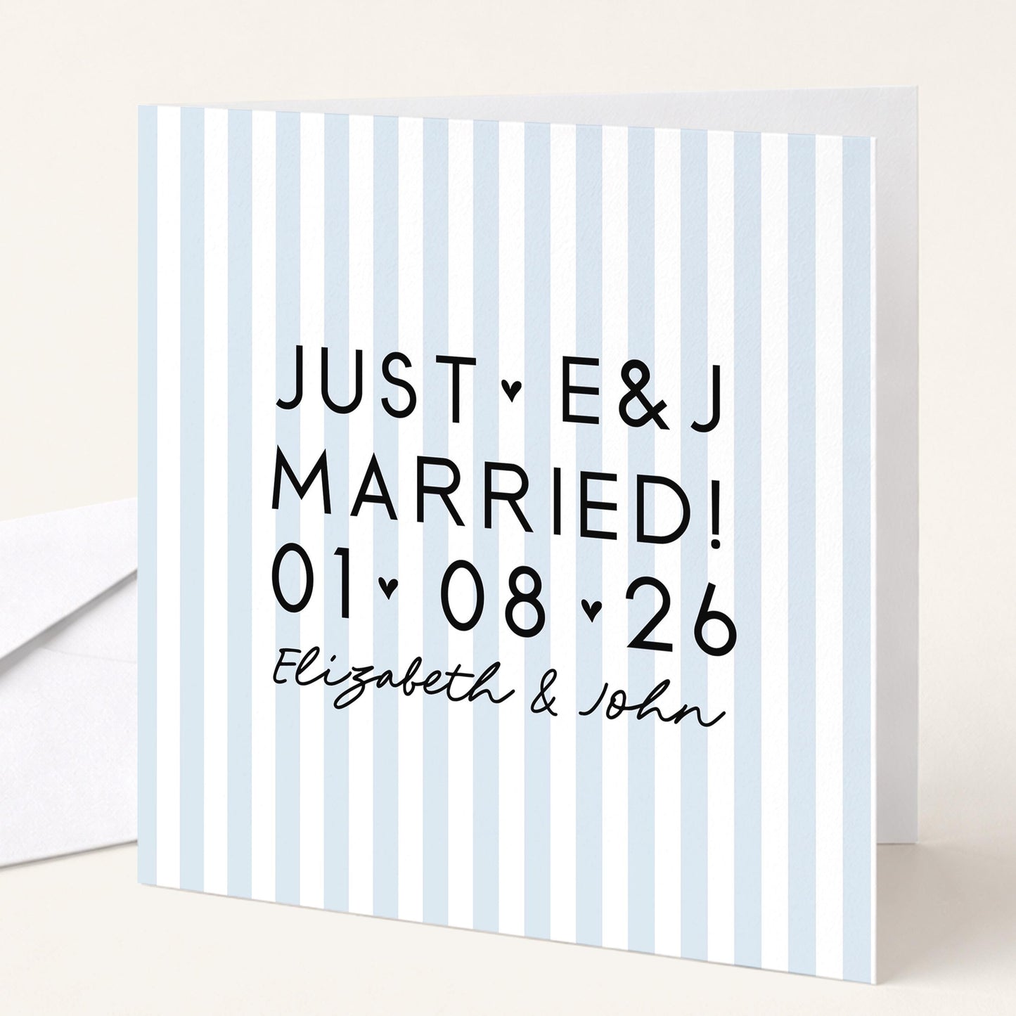 Personalised Wedding Card Blue Stripe Just Married Initials Date Names Modern