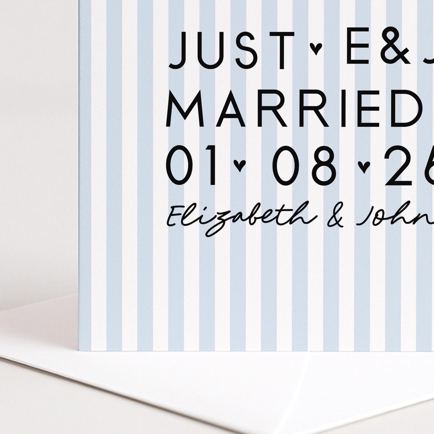 Personalised Wedding Card Blue Stripe Just Married Initials Date Names Modern