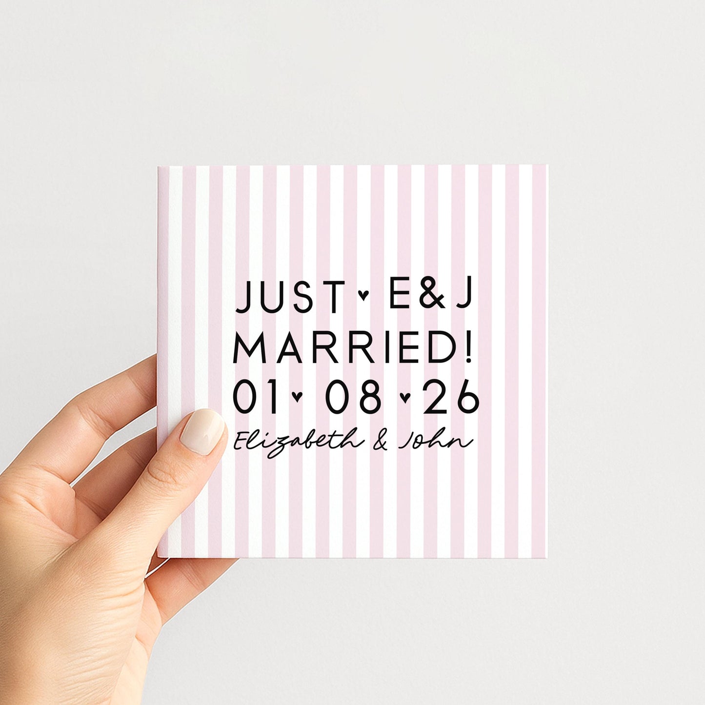 Personalised Wedding Card Pink Stripe Just Married Initials Date Names Elegant