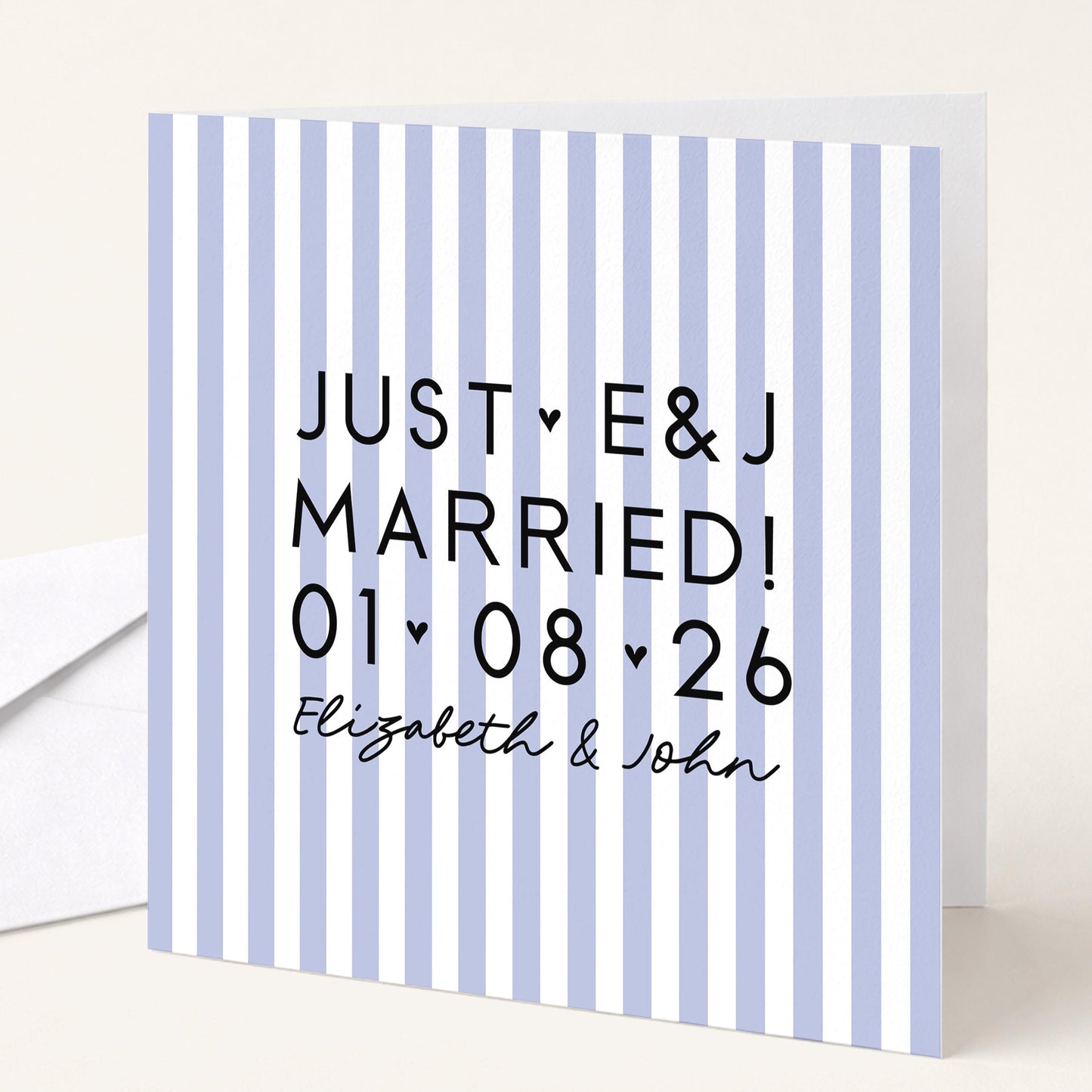 Personalised Wedding Card Purple Stripe Just Married Initials Date Names
