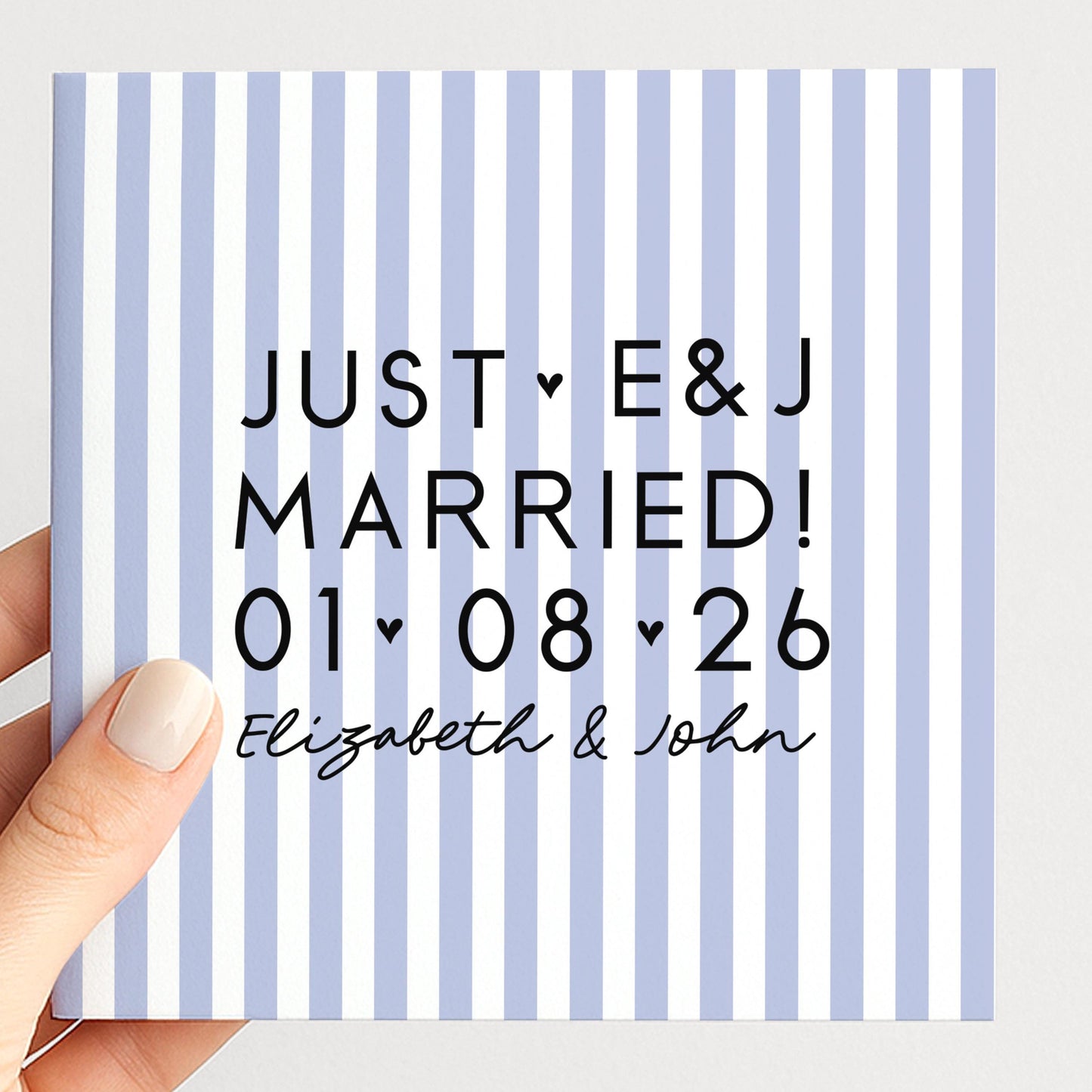 Personalised Wedding Card Purple Stripe Just Married Initials Date Names
