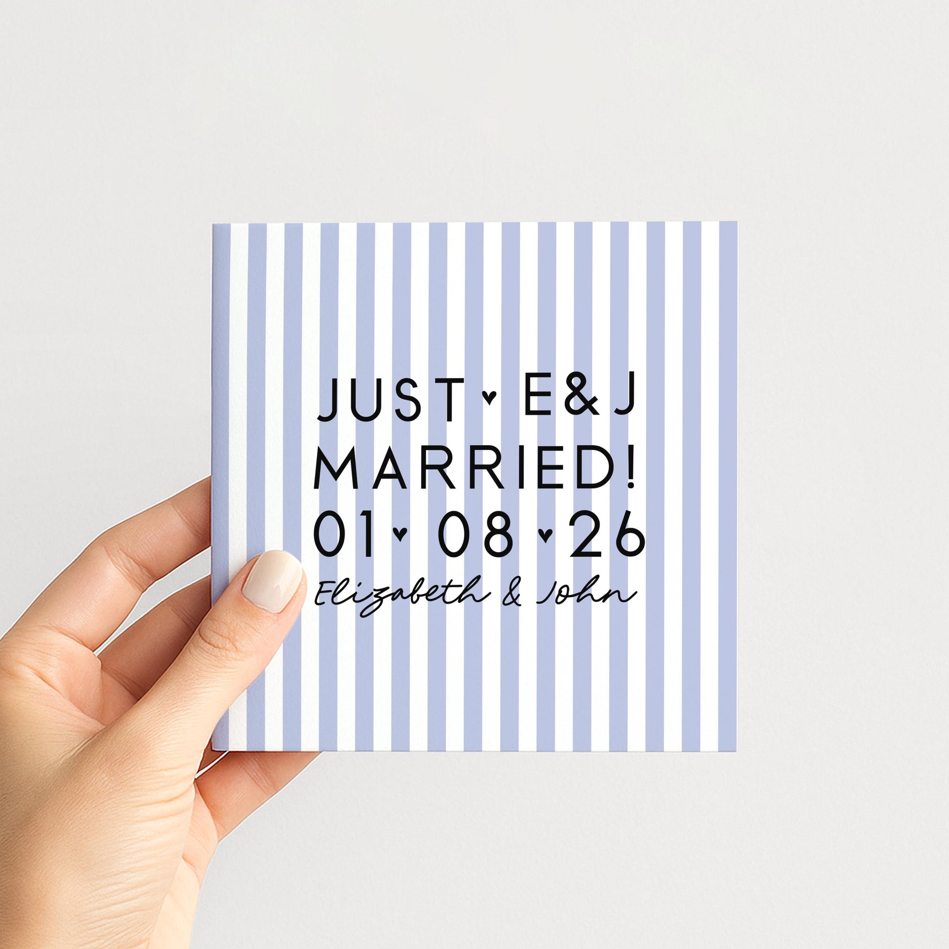Personalised Wedding Card Purple Stripe Just Married Initials Date Names
