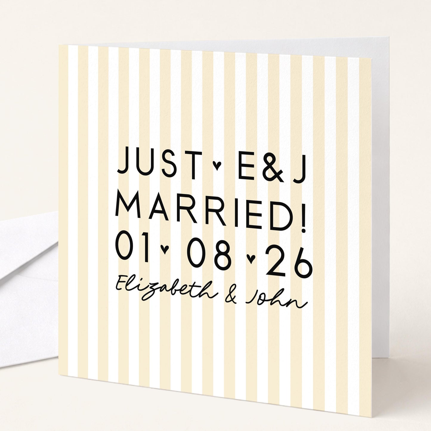 Personalised Wedding Card Yellow Stripe Just Married Initials Date Names