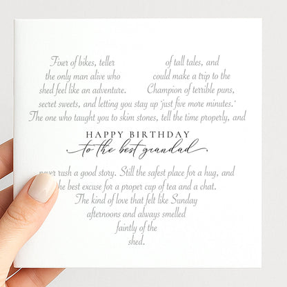 Personalised Grandad Birthday Card Heart Shaped Poem Verse Sentimental Card for Grandad Elegant Script 300gsm UK Made