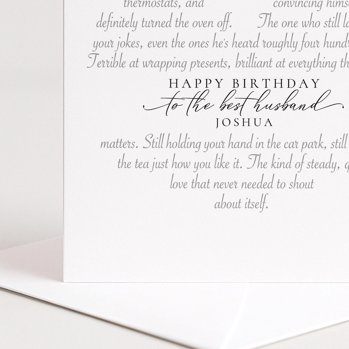 Personalised Husband Birthday Card Heart Shaped Poem Verse Funny Witty Card for Husband Elegant Script 300gsm UK Made