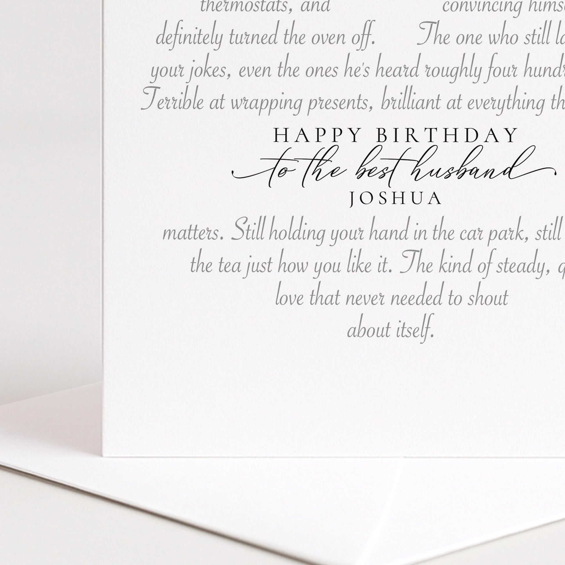 Personalised Husband Birthday Card Heart Shaped Poem Verse Funny Witty Card for Husband Elegant Script 300gsm UK Made
