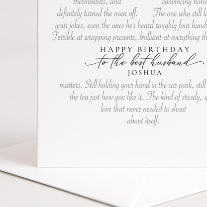 Personalised Husband Birthday Card Heart Shaped Poem Verse Funny Witty Card for Husband Elegant Script 300gsm UK Made