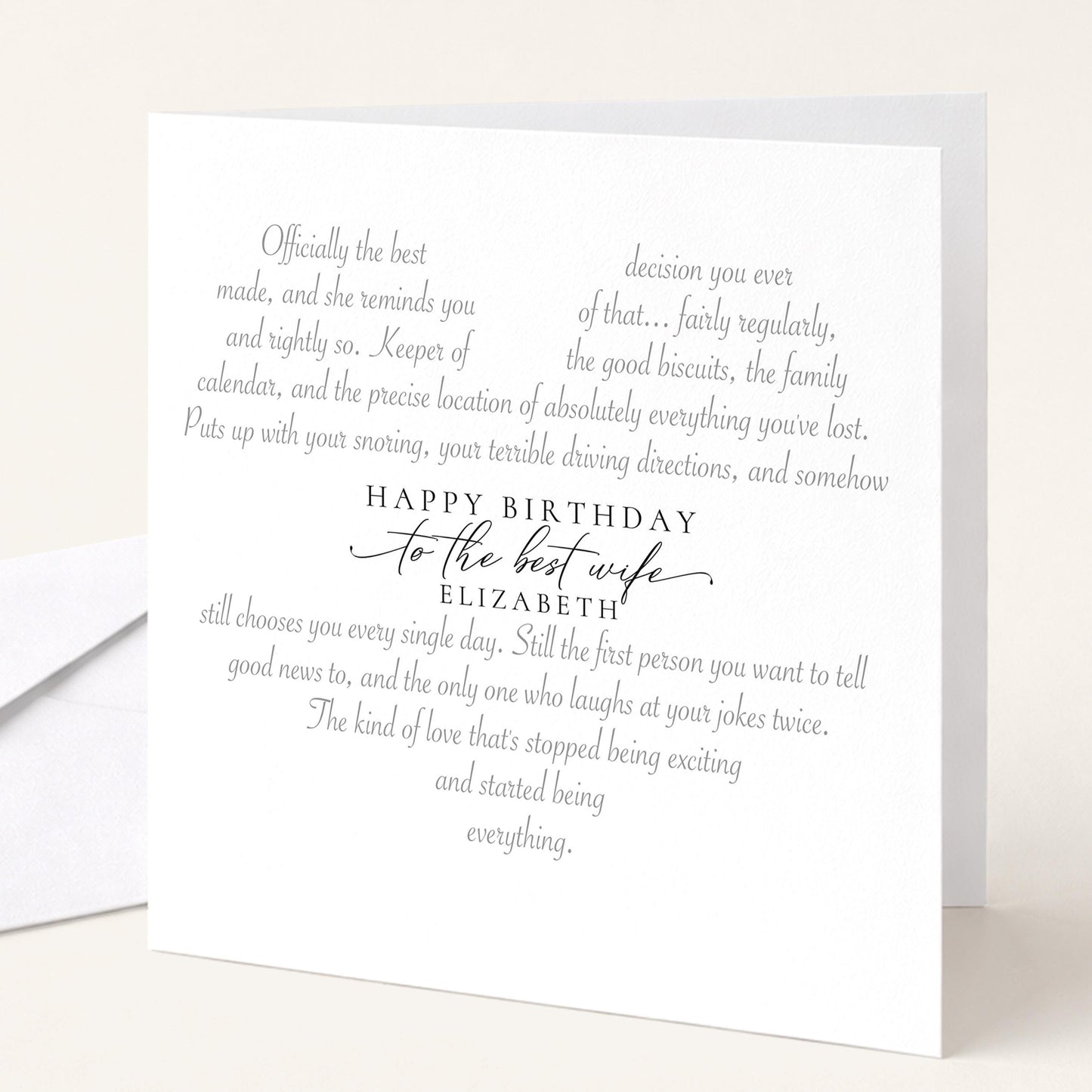 Personalised Wife Birthday Card Heart Shaped Poem Verse Funny Witty Card for Wife Elegant Script 300gsm UK Made