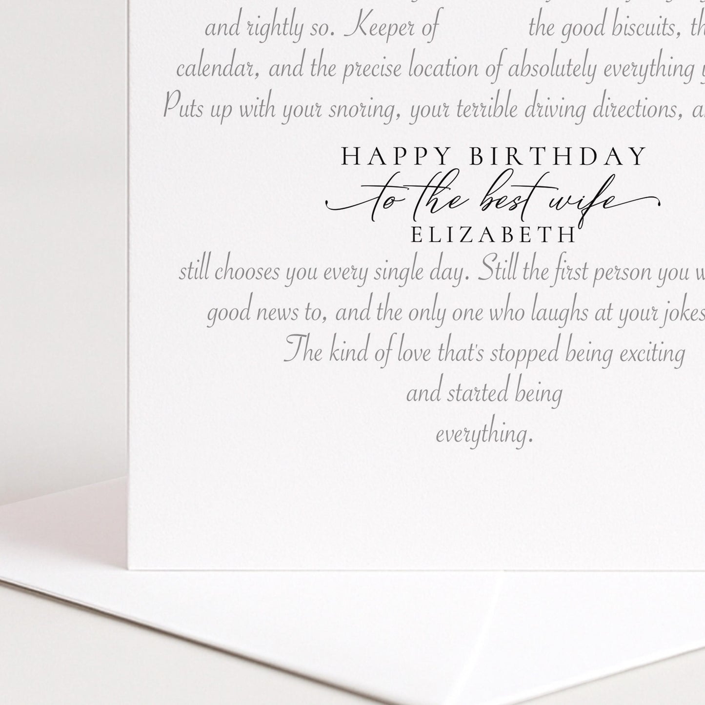 Personalised Wife Birthday Card Heart Shaped Poem Verse Funny Witty Card for Wife Elegant Script 300gsm UK Made
