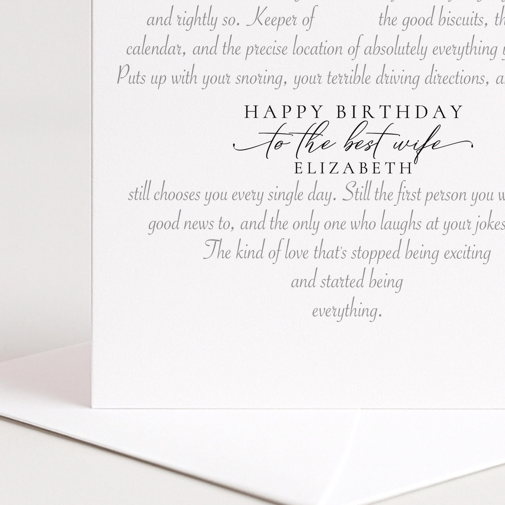 Personalised Wife Birthday Card Heart Shaped Poem Verse Funny Witty Card for Wife Elegant Script 300gsm UK Made
