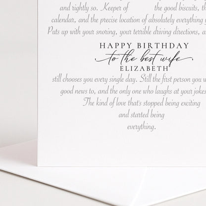 Personalised Wife Birthday Card Heart Shaped Poem Verse Funny Witty Card for Wife Elegant Script 300gsm UK Made