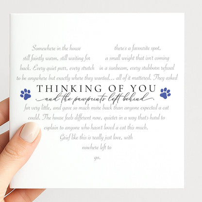 Cat Bereavement Card, Thinking of You and the Pawprints Left Behind Card, Loss of Cat Sympathy Card, Pet Loss Card Cat, Cat Memorial Card