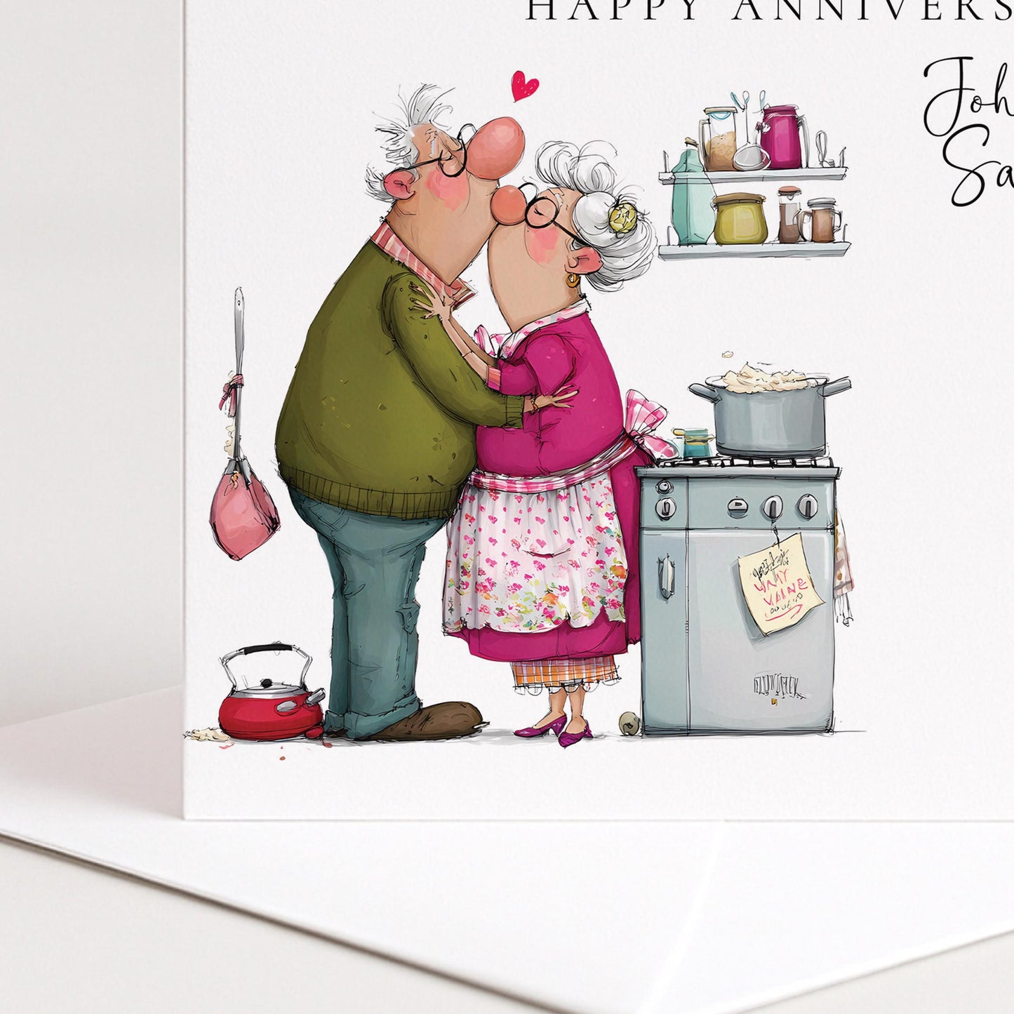 A soft watercolour anniversary card for brother & sister-in-law, personalised with names, printed on 300gsm card