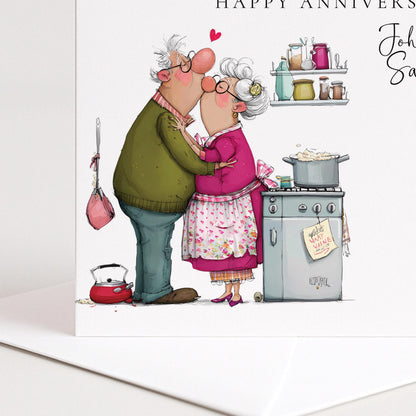 A soft watercolour anniversary card for brother & sister-in-law, personalised with names, printed on 300gsm card
