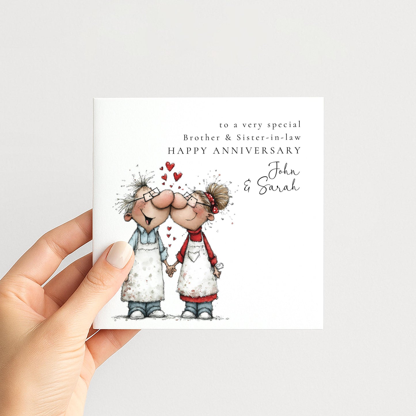 A classic anniversary card for brother & sister-in-law, personalised with names, printed on 300gsm card