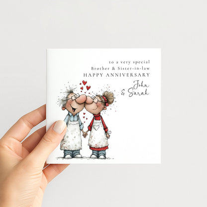 A classic anniversary card for brother & sister-in-law, personalised with names, printed on 300gsm card