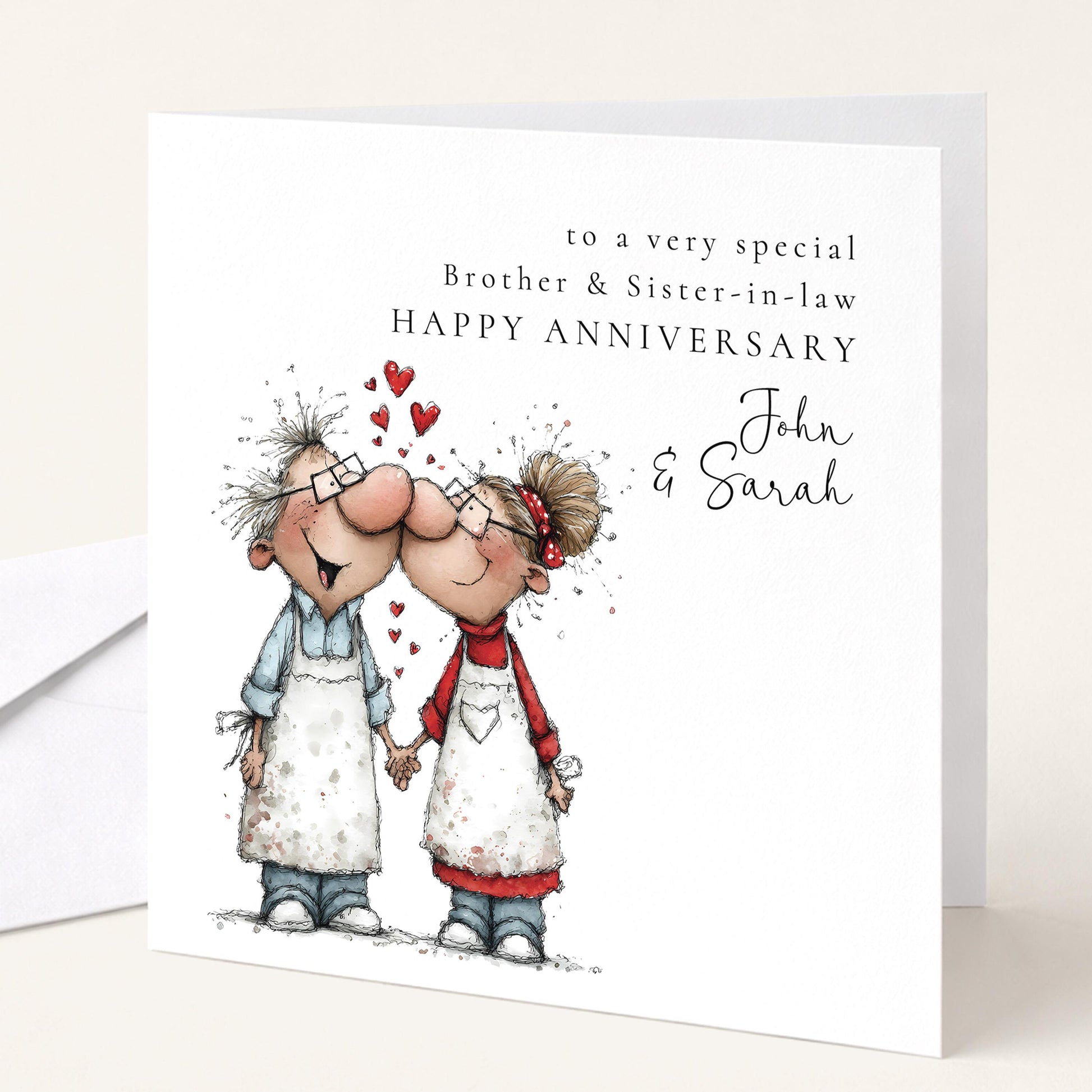 A classic anniversary card for brother & sister-in-law, personalised with names, printed on 300gsm card