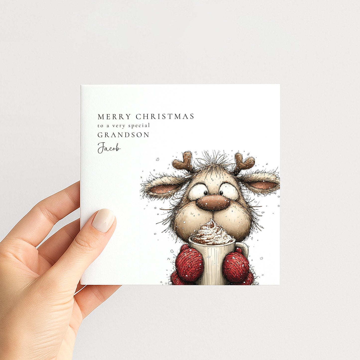 Christmas Card for Grandson — Festive Illustrated Design