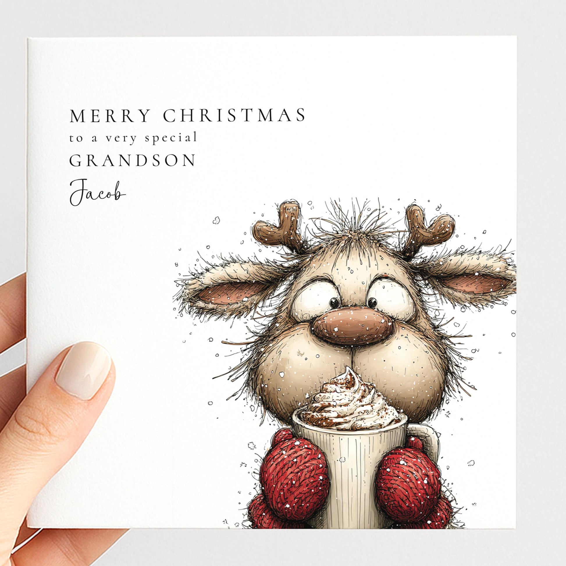 Christmas Card for Grandson — Festive Illustrated Design